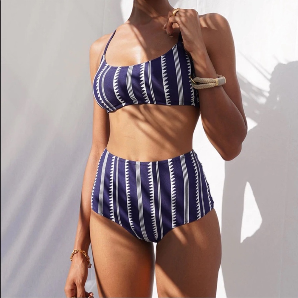 Lemlem Nunu Navy and White Bikini Set